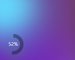 a small transparent circular progress tracker implemented using chakraui, the progress is shown using a slightly more darker shade and the label shows it's at 52%